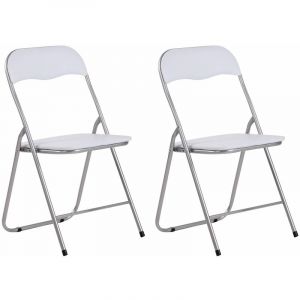 CLP 2 x Chaise de Cuisine Pliable Felix Chaise Visiteur pliable avec Pieds en M&eacute;tal. [Bolanc - Argent]