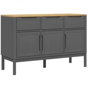 Image de VidaXL Buffet FLORO gris 114x43x74 cm bois massif de pin, meuble de rangement, meuble de rangement de cuisine, meuble de rangement de salon