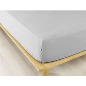 Drap housse flanelle chaude 180 x 200 cm Bonnet 30 cm Candice Gris Gris chambr&eacute;