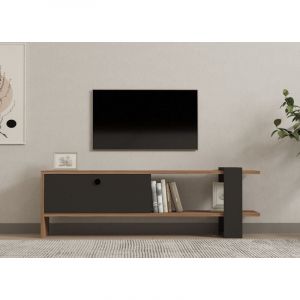 Menzzo Meuble TV en Chêne et Anthracite, Design Épuré avec Étagères, 120x36,8x25 cm, Pour Petit Salon ou Studio