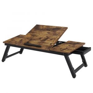 Songmics Table De Lit, Plateau De Service Petit-Déjeuner, Pour Droitier Et Gaucher, Avec Pieds Réglables, Tiroir, Marron Foncé Rustique
