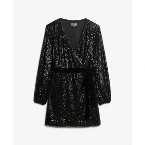 Superdry Robe portefeuille courte en velours avec sequins femme