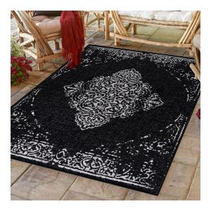 Allotapis Tapis vintage noir plat int&eacute;rieur et ext&eacute;rieur Marocco 120x170 Noir