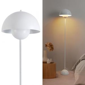 Lampe sur Pied au Design Nordique Blanc Classique avec Abat-Jour et Base Parabolique Douille E27 pour Salon Salle &agrave; Manger Chambre