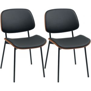 Homcom Lot de 2 chaises désign néo-rétro assise dossier cintré bois acier revêtement synthétique noir
