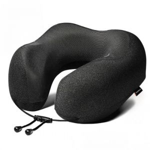 Oreiller de cou Travelhawk - Oreiller de voyage de luxe - mousse à mémoire de forme - Oreiller de cou Avion, Voiture, Bus, Train et Camping - Oreiller de cou - Noir