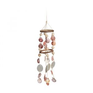 Image de Relaxdays Carillon à coquillages attrape-rêves mobiles coquillages guirlande Décoration à suspendre bois flotté 75 cm