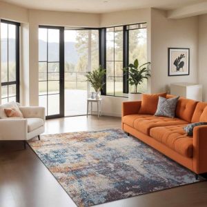 Surya Clearwater Tapis Moderne Abstrait - Tapis Salon, Salle à Manger, Chambre Adulte et Ado, Cuisine - Tapis Design Marbre Moucheté Multicolore, Tapis Poil Ras Doux 200x275cm - Ivoire, Bleu, Moutarde