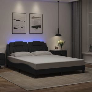 VidaXL Cadre de Lit avec Lumières LED, Lit Rembourré avec Coussin, Lit Double, Lit Adulte Chambre, Moderne, Noir 160x200 cm Similicuir