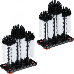 Relaxdays Brosse lave-verre, lot de 2, avec ventouse, gastronomie, fêtes & bar, goupillon, HLP: 22 x 18,5 x 9,5 cm, blanc/noir