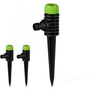 Relaxdays Arroseur de jardin, lot de 3, arrosage Jardin pelouse Gazon aspergeur piquet sol 1/2'' vert noir 30m², vert noir