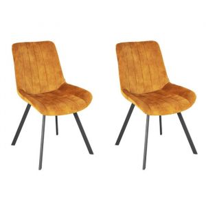 Meubletmoi - Lot 2 chaises en velours jaune rembourré et pieds métal - nany 2