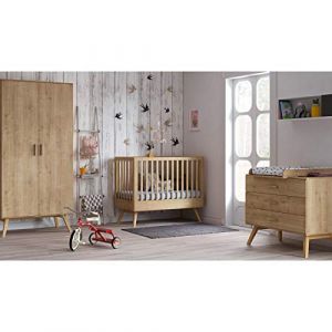 VOX Chambre complète lit bébé 60x120 - commode à langer - armoire 2 portes Nautis - Bois