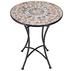 Deuba Table de jardin Malaga en mosa&iuml;que 60 cm structure en acier laqu&eacute; r&eacute;sistante aux intemp&eacute;ries jardin balcon terrasse