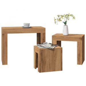 VidaXL Tables basses gigognes 3 pcs chêne artisanal bois d'ingénierie, table gigogne, table gigogne moderne, ensemble de tables gigognes