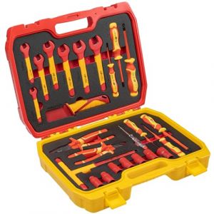 HÖGERT TECHNIK Lot de 25 outils d'électricien isolés 1000 V tournevis manuel, tournevis plat et cruciforme, pinces, test de tension, coffret en plastique
