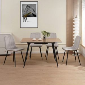 M&S Ensemble table extensible naturel + 4 chaises velours gris - scandi