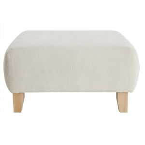 Pouf repose-pieds en tissu effet velours texturé beige et bois clair massif L75 cm ODEON L75xP75xH38
