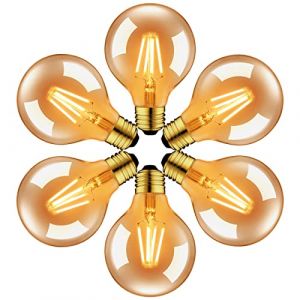 LVWIT Ampoule à filament LED E27 G80 6.5W, 650Lm Equivalent à Ampoule Incandescente 51W, Lampe Rétro Edison en Verre Brun, 2500K Blanc Chaud, Non-Dimmable, Lot de 6