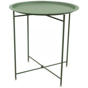 Terre Jardin - Table d'appoint ronde métal ø 41,5 x H.45 cm - pliante et légère - Vert pastel