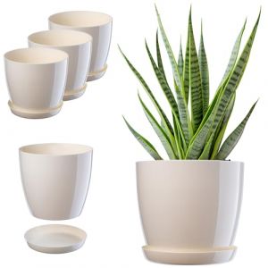 KADAX Lot de 3 Pots de Fleurs Avec Soucoupe - Bac Rond en Plastique Pour Plantes et Herbes Aromatiques d'Intérieur