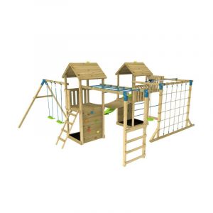 TP Toys Aire de jeux XXL Cam&eacute;l&eacute;e Skywood : toboggan, tyrolienne, double tour, pont de singe, balan&ccedil;oires, filet, mur d'escalade, bois FSC
