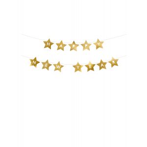 Guirlande d'&eacute;toiles dor&eacute;es Happy New Year 290 cm - Couleur Or