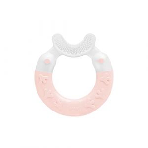 Mam Bite & Brush Jouet de dentition pour b&eacute;b&eacute; Apaise les gencives Soutient les Soins Dentaires avec Poils Extra Doux &agrave; partir de 3 mois Rose Lot de 1