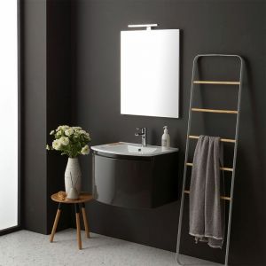 Kiamami Valentina ARMOIRE DE TOILETTE AVEC LAVABO SUSPENDU GRIS BRILLANT MIROIR RECTANGULAIRE - RIVA