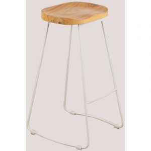 Pack de 2 tabourets hauts en acier et bois d'orme Neicol SKLUM Blanc ↑75 cm 65 - 75 cm