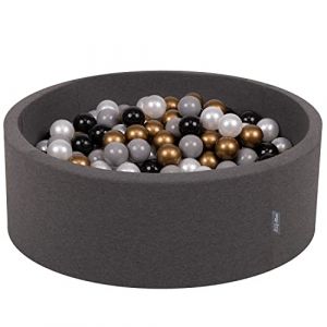 90X30cm/200 Balles ? 7Cm Piscine &agrave; Balles Pour B&eacute;b&eacute; Rond Fabriqu&eacute; En ue, Gris Fonc&eacute;:Noir/Perle/Or/Gris - gris fonc&eacute;:noir/perle/or/gris - Kiddymoon