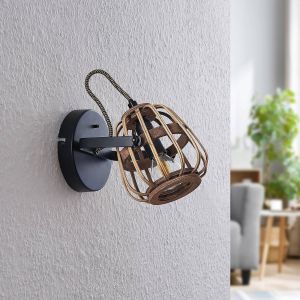 Lindby - Spot à intensité variable 'Bominio' en métal pour salon & salle à manger - noir mat, bois clair