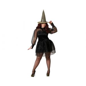 Atosa Déguisement sorcière robe noire avec chapeau femme adulte XS