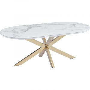 Table basse MANON Gold & Céramique Marbre Blanc 120x60 cm