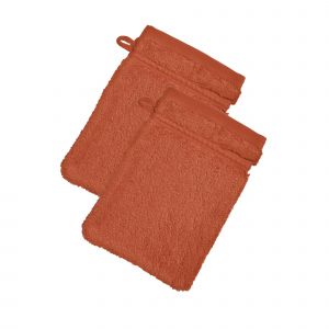 Lot de 2 gants de toilette 15x21 orange terracotta en coton