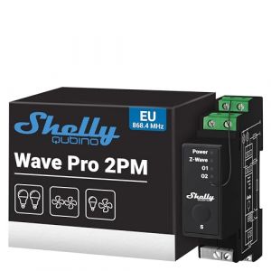 Shelly Qubino Wave Pro 2PM | Interrupteur connecté Z-Wave professionnel avec compteur de consommation | Z-Wave (S800) | 2 Canaux 25A | Montage sur rail DIN | Alexa, Google Home | App iOS Android