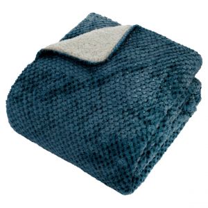 Plaid flanelle effet sherpa Lyno 170x130cm - bleu