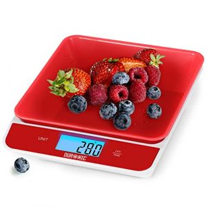 Duronic KS100 RD Balance de Cuisine d'une capacité de 5 kg | Bol de 1.2 L | 4 capteurs précis | Large écran rétroéclairé | Fonction TARE | Idéale pour la pâtisserie ou comme balance postale | Rouge