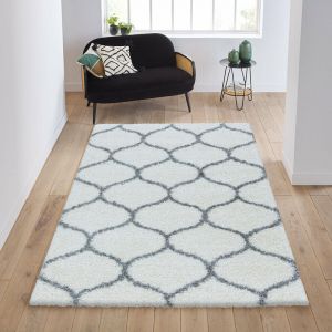 Image de Tapis à poils longs et motifs alhambra blanc 200x290cm