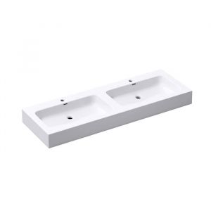 Image de Mai&mai - Double Lavabo Suspendu Blanc 140cm Vasque à Poser Pour 2 Évier Lave Mains Salle de Bain avec Trop-Plein Col830