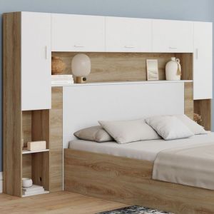 Idmarket Pont de lit BRIDGET 226 cm avec rangements bois et blanc