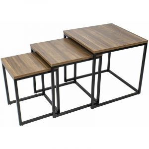 Image de Monmobilierdesign MINGUS Lot de 3 tables basses carr&eacute;es Bois