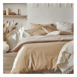 Essix Housse de Couette en Coton Bicolore, Bons Jours, Sable/Cr&egrave;me, 200x200 cm