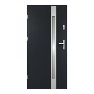 Vente unique Porte d'entrée en acier vitrée avec inox H 207 x l 100 cm anthracite poussant gauc BRAGA Gris anthracite