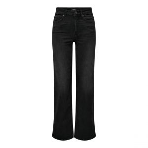 Only Jean &agrave; jambe large braguette zipp&eacute;e taille haute noir en coton Hattie