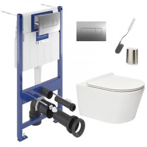 Villeroy & Boch ViConnect Pro S Pack WC bâti + WC Swiss Aqua Technologies + abattant + plaque + brosse (VCNBREVIS2FL1CH)