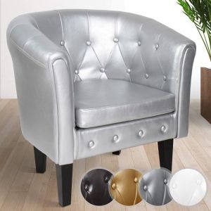 Miadomodo Fauteuil Chesterfield - Simili Cuir, Bois, Éléments Décoratifs, 58x71x70cm, Argenté - Chaise, Cabriolet, Meuble de Salon