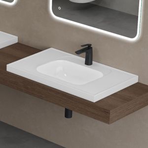 Doporro - Lavabo &agrave; Encastrer Blanc Vasque en Fonte Min&eacute;rale Lave Mains Rectangulaire pour Salle de Bain 80x50x14,5cm Colossum3601-800