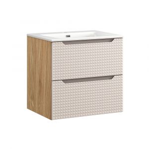 Meuble simple vasque encastrée 60cm Mallory Beige et bois