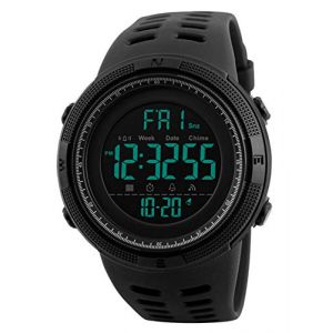 Image de Montre n érique pour Homme Montres Militaire de Sport pour Hommes 50M imperméables, Montres Bracelet pour Homme à Grand Visage Noir avec Alarme/Compte à rebours/Chronomètre/12 /24H